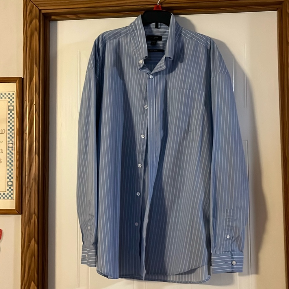 New look shirt blue and white easy iron size medium sleeve length 23